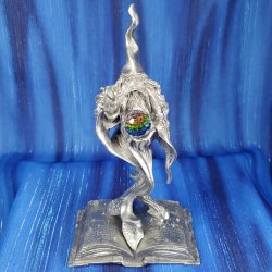 Pewter WIZARD Holding Book and CRYSTAL Ball 