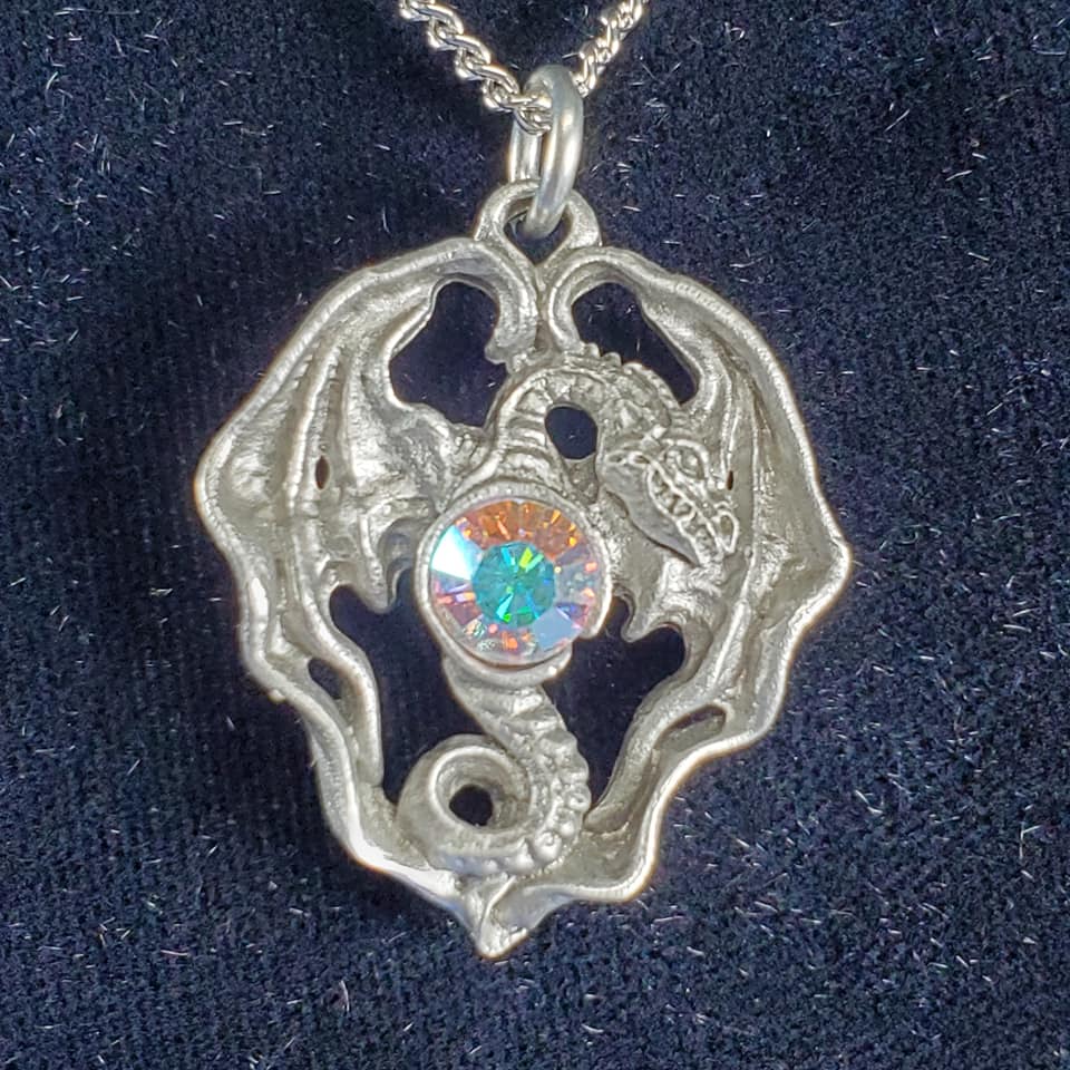 Dragon Full Wings Pendant - Aurora Borealis Crystal - Click Image to Close