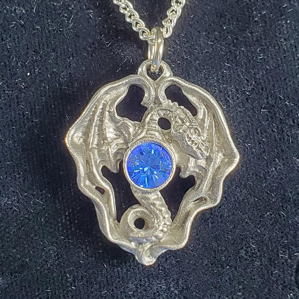 Dragon Full Wings Pendant - Blue Crystal - Click Image to Close