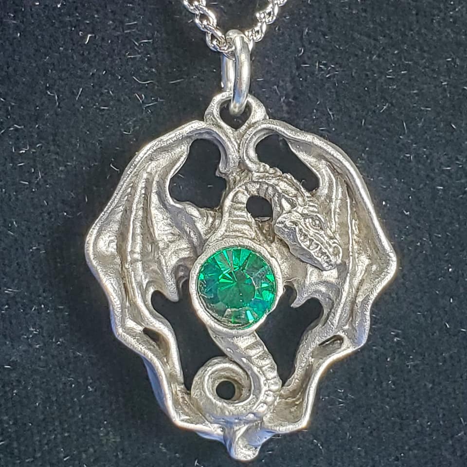 Dragon Full Wings Pendant - Green Crystal - Click Image to Close